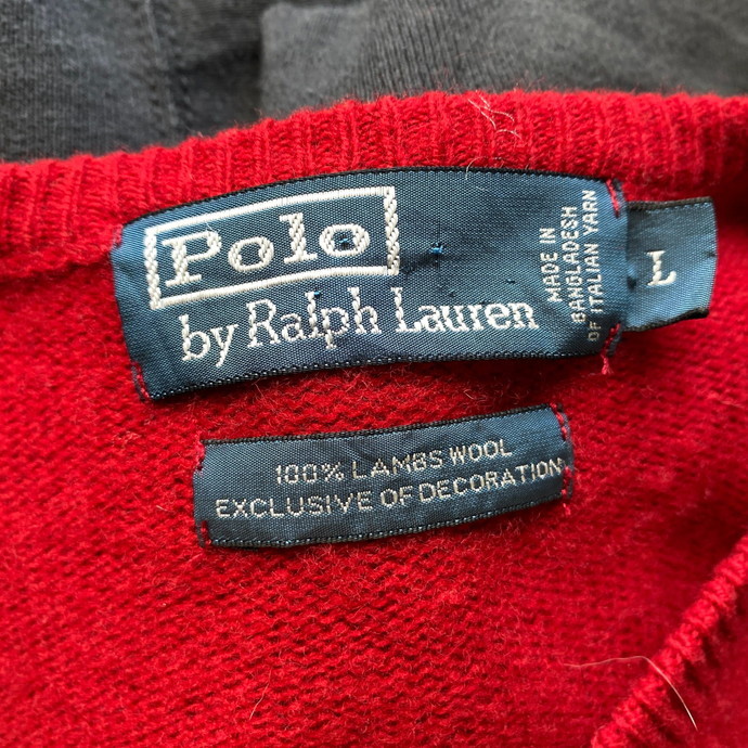 Polo by Ralph Lauren オールドラルフローレン Vネック ウールニットセーター メンズL_画像8