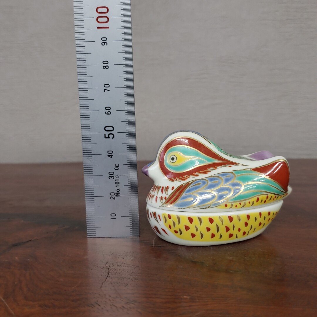 香合　鴛鴦　おしどり　蓋物　陶磁器　色絵　金彩　茶道具　小物入れ　アクセサリー入れ　陶器　インテリア　小物　レトロ　【60a1140】_画像9