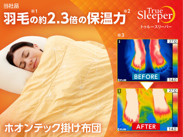 掛け布団 トゥルースリーパー ホオンテック ダブルロング イエロー 足