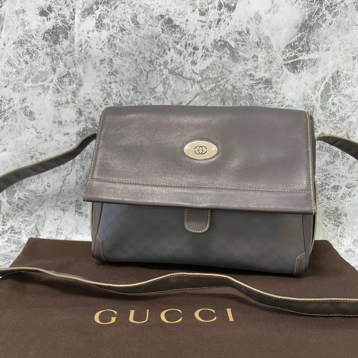 オールドグッチ GUCCI ショルダーバッグ マイクロGG レザー グレー-