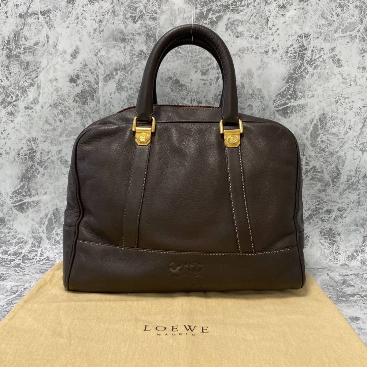 ロエベ LOEWE アマソナ ハンドバッグ ボストン レザー ブラウン ロゴ