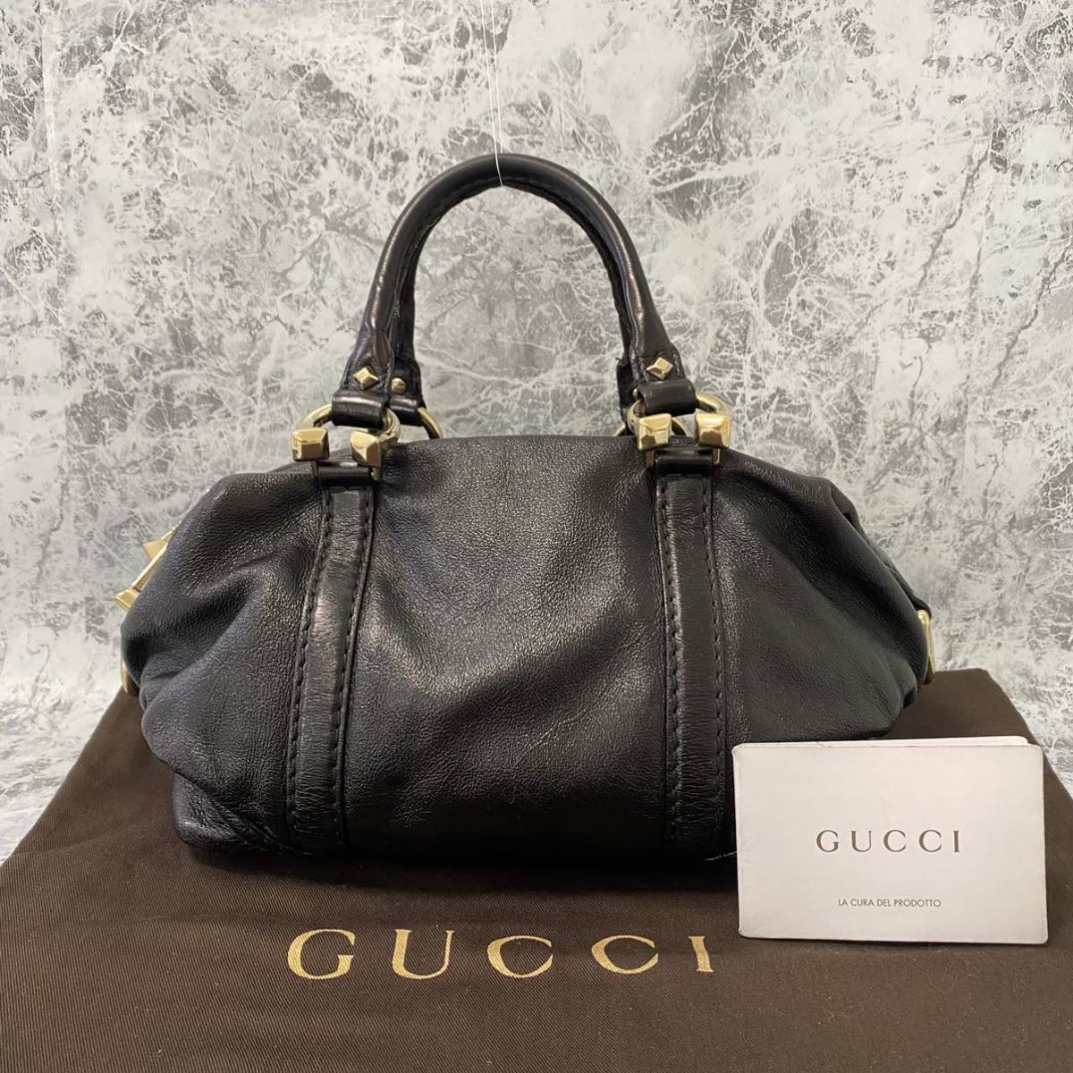GUCCI グッチ ハンドバッグ ミニボストン レザー ブラック ゴールド