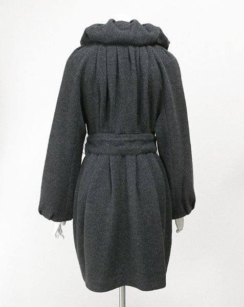 ☆良品 EPOCA ◆ 襟デザイン ウールコート グレー 40 フレア ウエストリボン付き ロング エポカ ◆YX20_画像3