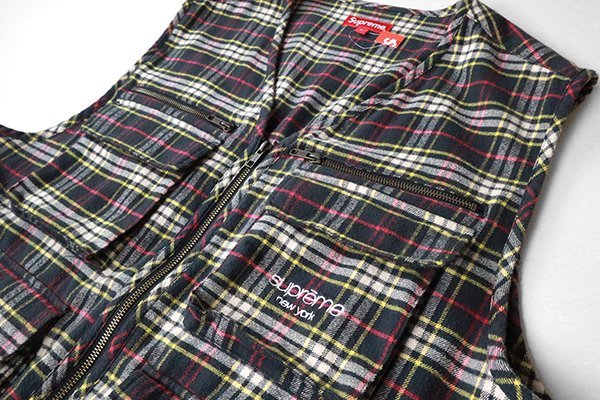 ★超美 Supreme ◆20AW Tartan Flannel Cargo Vest カーゴベスト 黒系 Lサイズ (半タグ付) ワーク ハンティング ジレ シュプリーム ◆ZX4_画像2