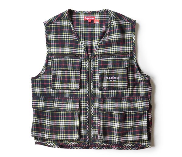 ★超美 Supreme ◆20AW Tartan Flannel Cargo Vest カーゴベスト 黒系 Lサイズ (半タグ付) ワーク ハンティング ジレ シュプリーム ◆ZX4_画像1