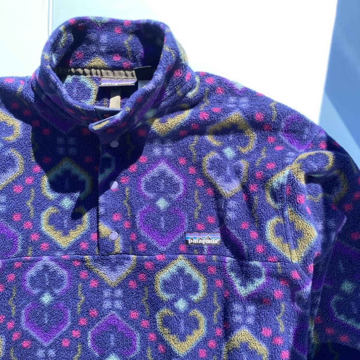 美品 patagonia Snap T USA製 総柄 タペストリー スペード パタゴニア スナップ T フリース シンチラ 90s ビンテージ オールド 柄_画像1