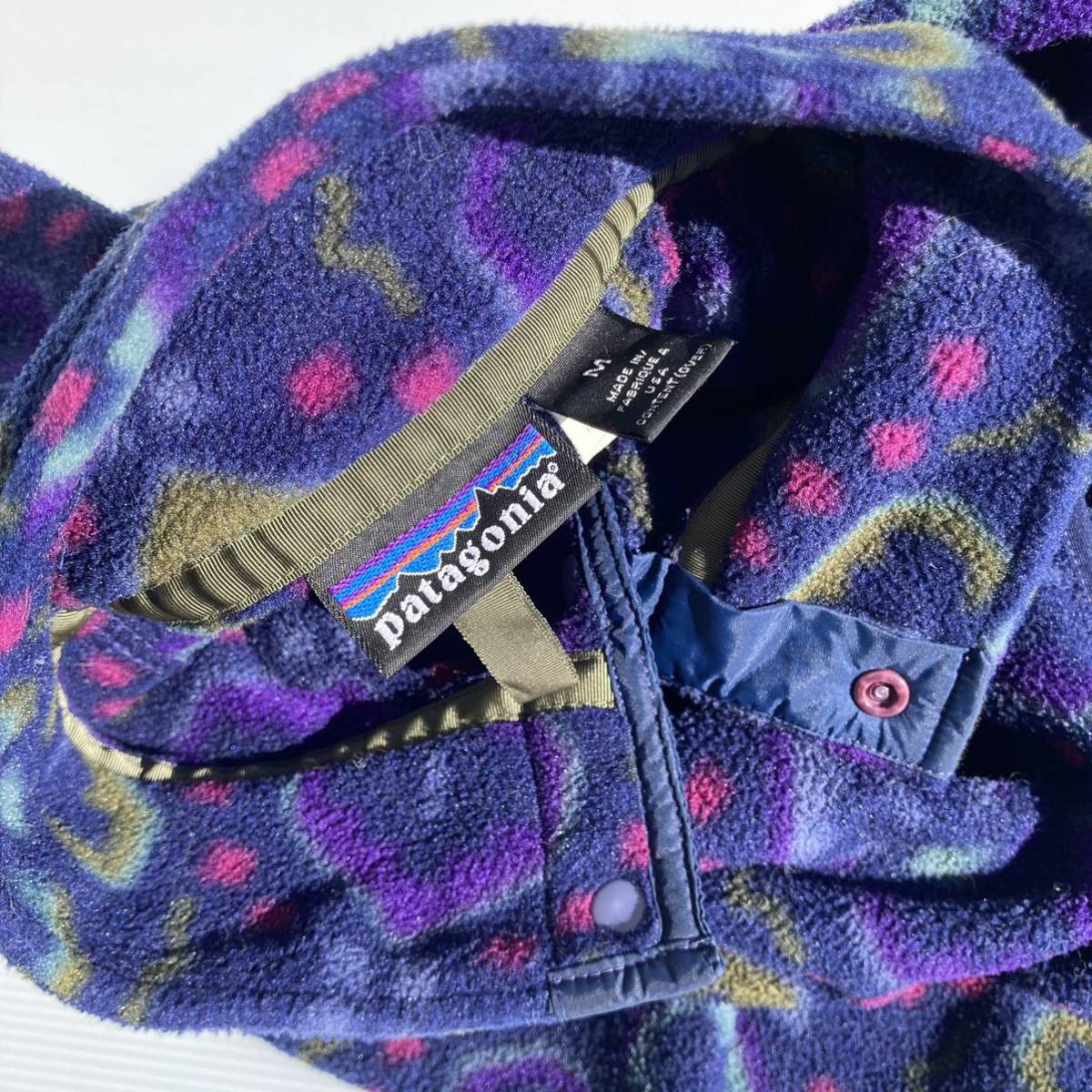 美品 patagonia Snap T USA製 総柄 タペストリー スペード パタゴニア スナップ T フリース シンチラ 90s ビンテージ オールド 柄_画像6