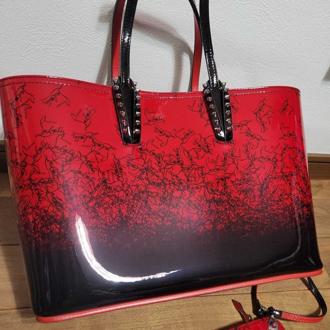 美品 クリスチャンルブタン トートバッグ カバタ パテントレザー 赤黒