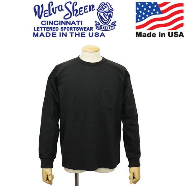 Velva Sheen (ベルバシーン) 162051 14 -PIGMENT LS CN TEE W PK 長袖ポケットTシャツ アメリカ製 VLVS015 BLACK M