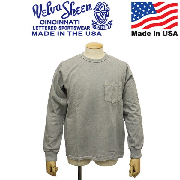 Velva Sheen (ベルバシーン) 162051 14 -PIGMENT LS CN TEE W PK 長袖ポケットTシャツ アメリカ製 VLVS015 GREY M