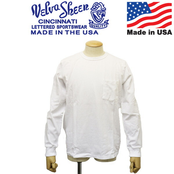 Velva Sheen (ベルバシーン) 162051 14 -PIGMENT LS CN TEE W PK 長袖ポケットTシャツ アメリカ製 VLVS015 WHITE M