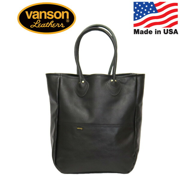 VANSON (バンソン) LONG HANDLE SIMPLE TOTE ロングハンドル シンプル レザートートバッグ アメリカ製 BLACK