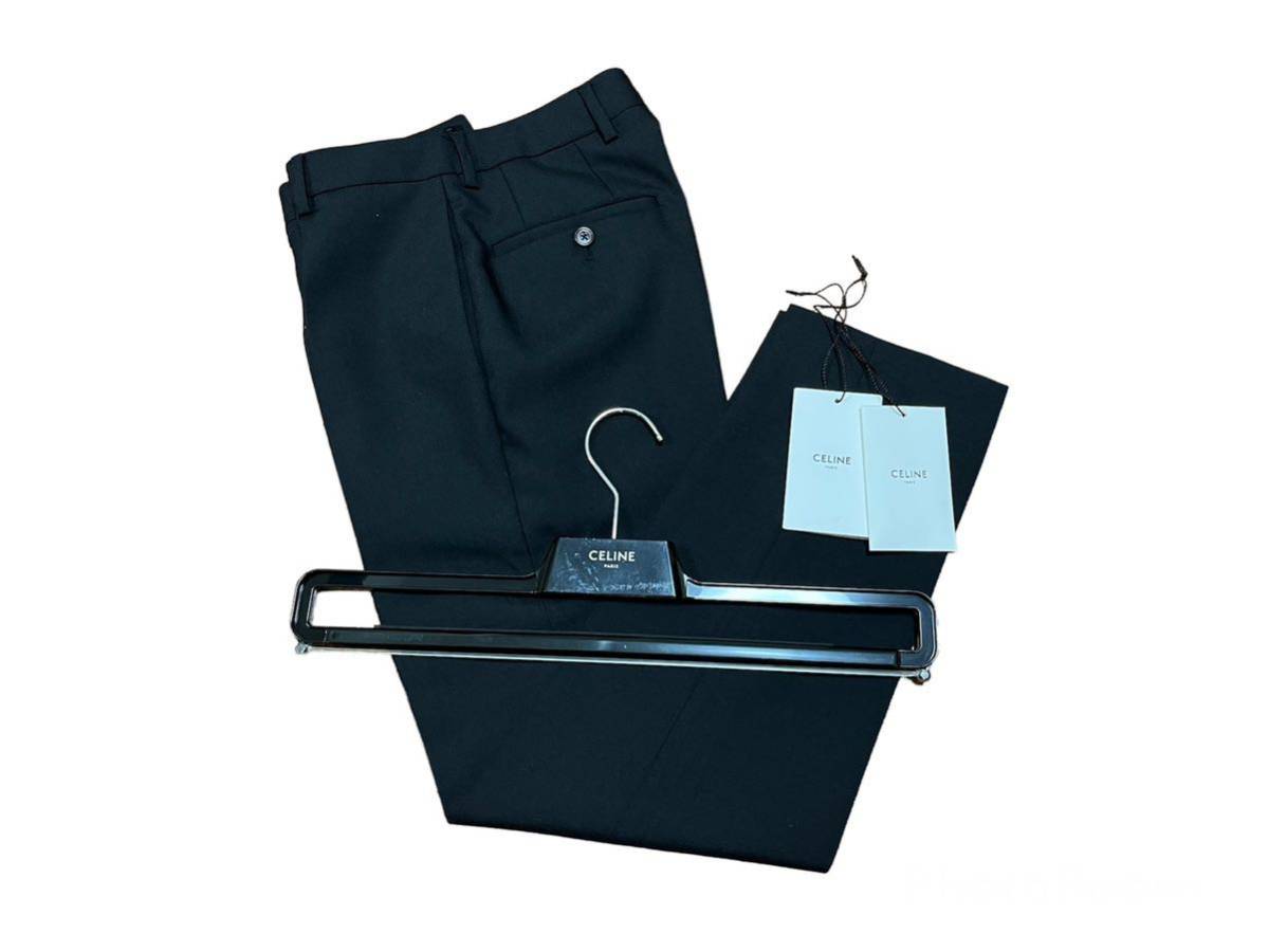 白木/黒塗り CELINE セリーヌ ONE PLEAT MODERN PANTS IN WOOL AND