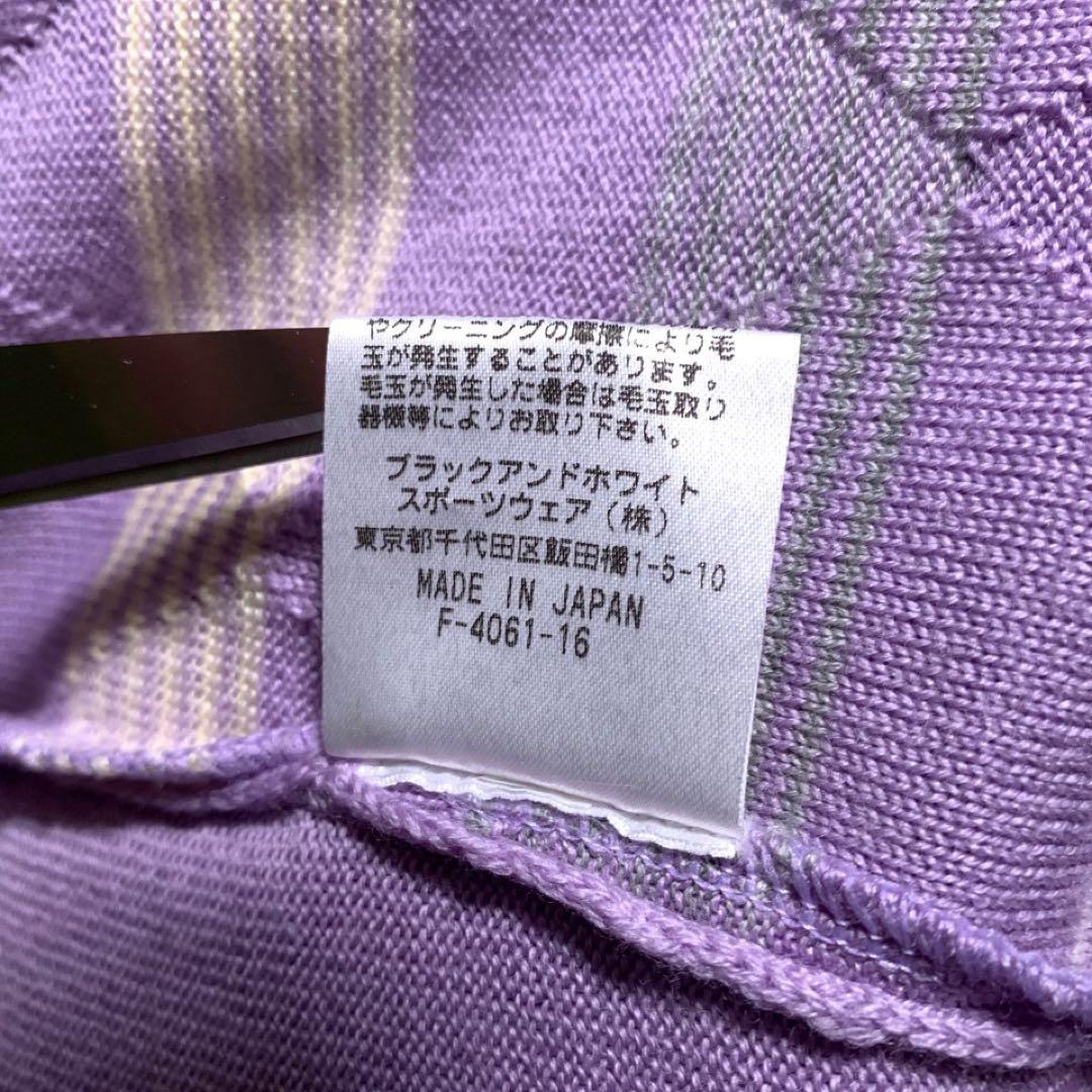 Black＆White アーガイル ニット セーター 薄紫 ゴルフ 日本製 刺繍 