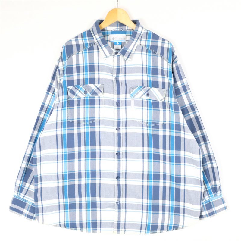 古着 大きいサイズ コロンビア 長袖レギュラーカラーシャツ アウトドア メンズUS-2XLサイズ チェック柄 紺 ネイビー系 tn-1560n_画像2