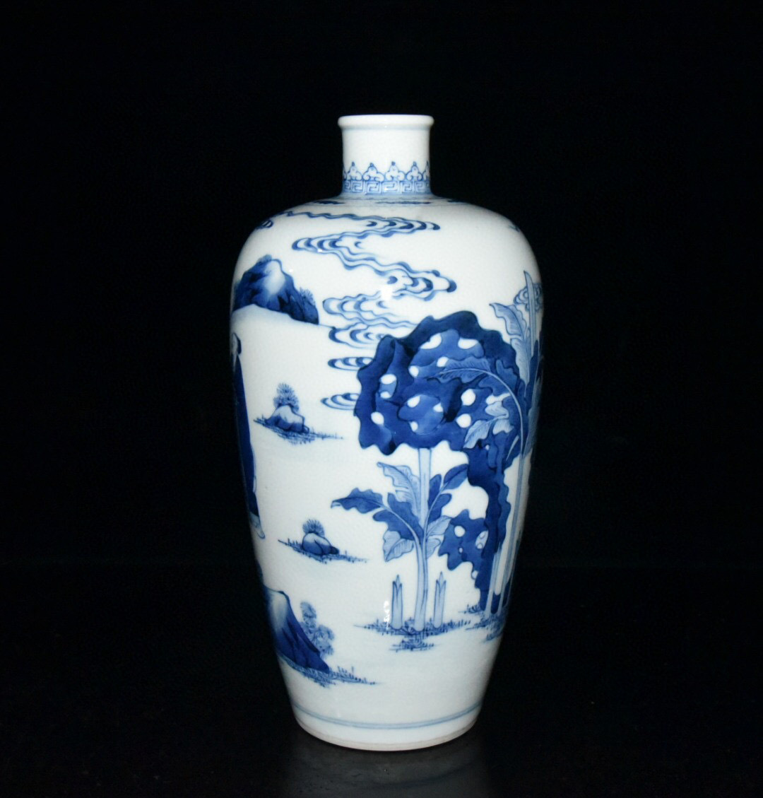 清・康熙年製款・古陶瓷品・青花・人物故事紋・梅瓶』極細工置物古賞物