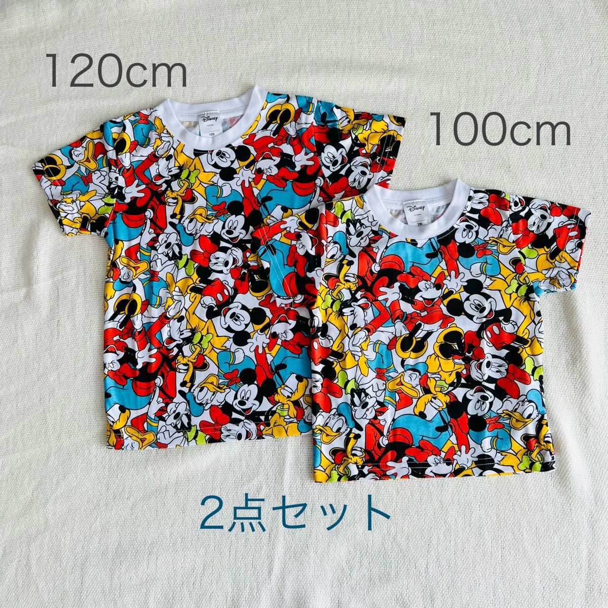 新品未使用 2点セット ディズニーTシャツ ミッキーフレンズ 総柄Tシャツ 半袖Tシャツ 100cm 120cm