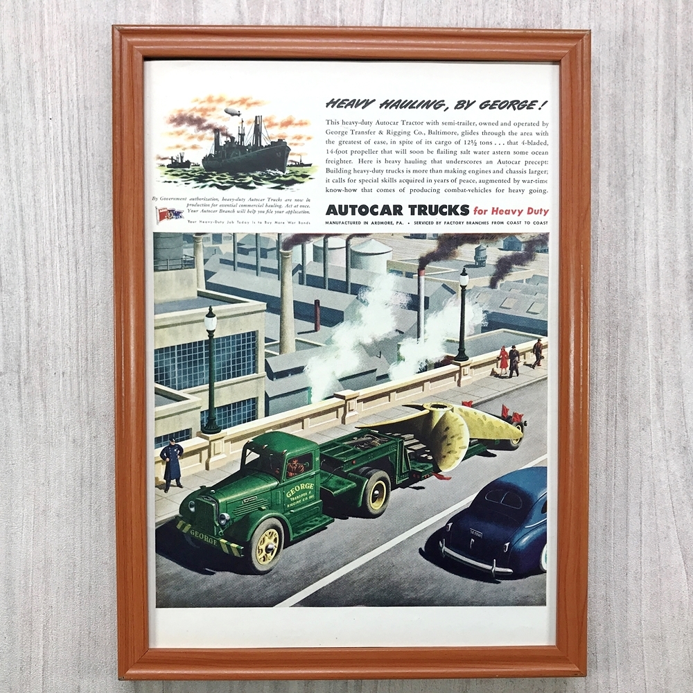 ■即決◆1945年(昭和20年) AUTOCAR TRUCKS トラック トレーラー 戦時中【B4-2704】アメリカ ビンテージ雑誌広告【B4額装品】当時物★同梱可_画像1