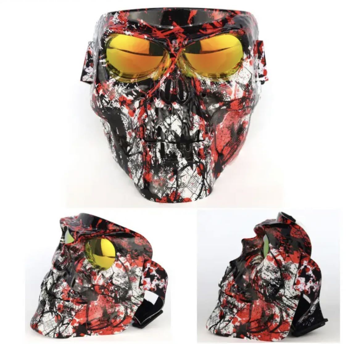 オートバイ フェイスマスク バイク サバイバルゲーム サバゲー マスク ファッション クール 髑髏 スカル 骸骨 アクセサリー 赤 2725_画像1