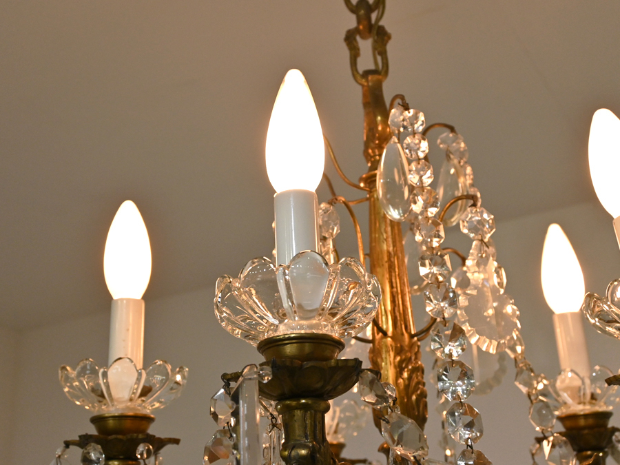  France antique glass × brass chandelier 5 light /ya Magi wa Classic baccarat crystal French o Rene dofoiyu car Be 