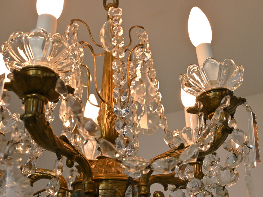  France antique glass × brass chandelier 5 light /ya Magi wa Classic baccarat crystal French o Rene dofoiyu car Be 