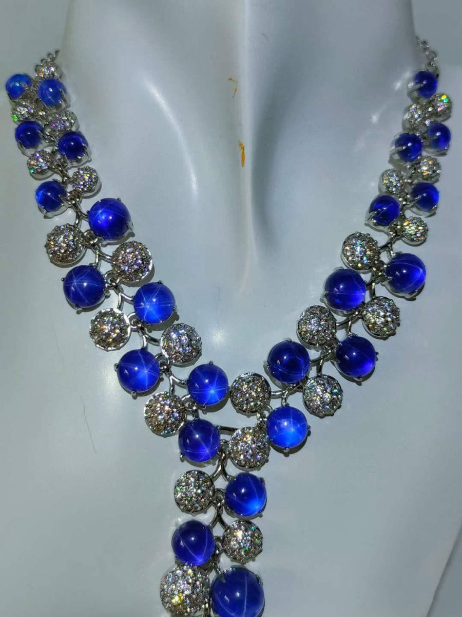 清代 宝石嵌め 藍星光宝石と銀製 三件装身具セット