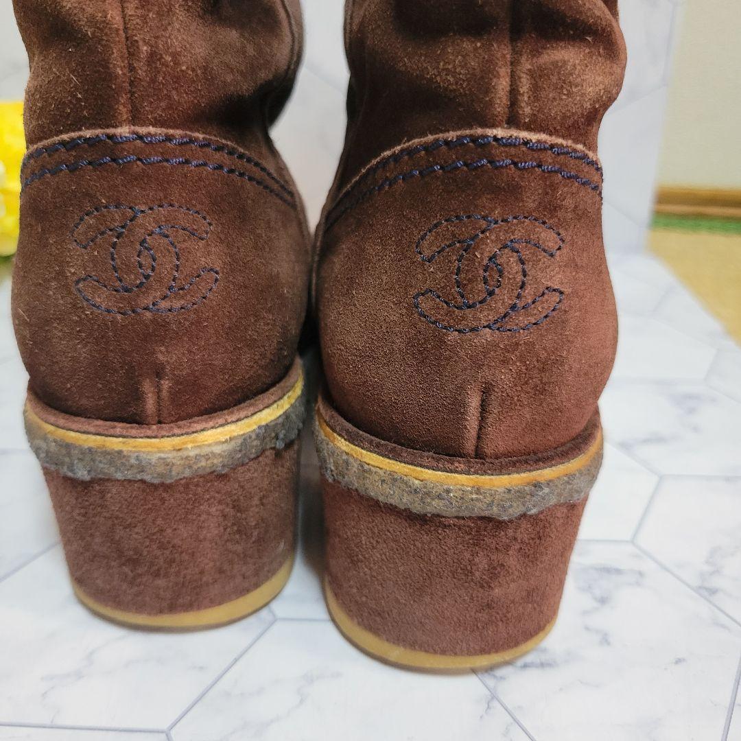 オータムセール CHANEL スエード ココマーク 刺繍 ロゴ ブーツ ロング