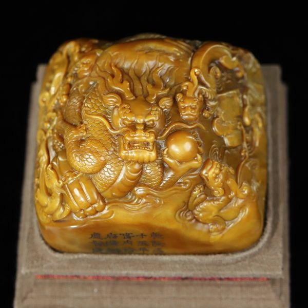 騰龍在銘印章 「天賜百福」 経年時代物 中国美術 古道具-