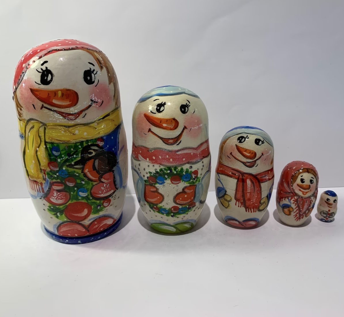 *uklaina. matoryo- олень ~ снеговик ~ 5 деталь matryoshka nesting dolls snowman