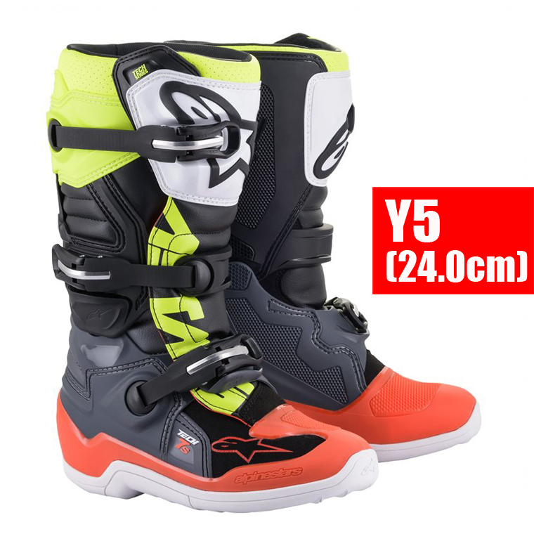 【送料サービス】ALPINESTARS TECH7Sブーツ　ダークグレーレッドフローイエローフロー/Y5(24.0cm) 【キッズ用ハイエンドモデル】_画像1