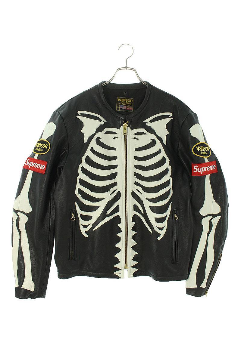 日本最級 シュプリーム SB01 中古 ボーンレザージャケット サイズ:L Jacket Bones Leather 17AW バンソン SUPREME ライダースジャケット