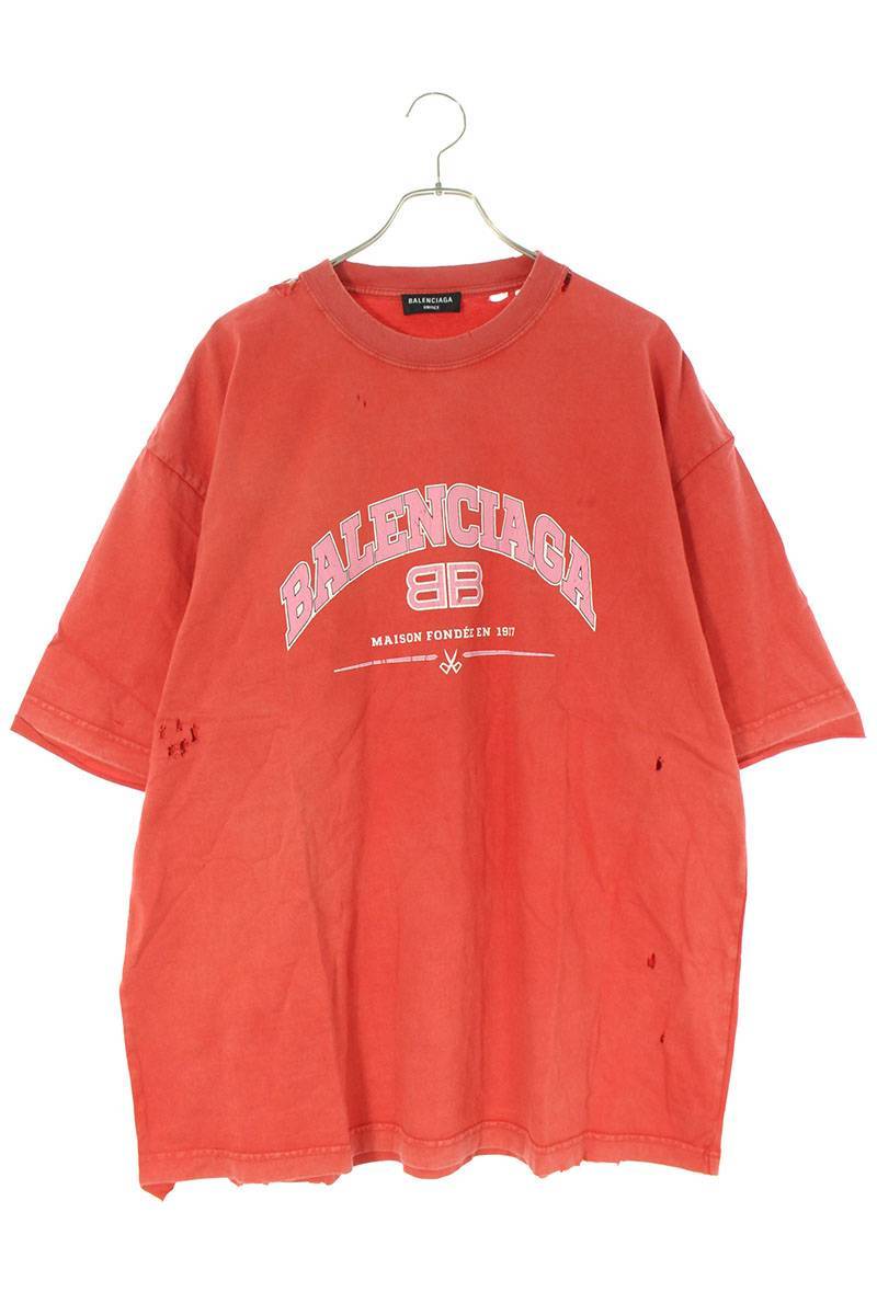 【全商品オープニング価格 特別価格】 BALENCIAGA バレンシアガ 612966 SJ02 中古 Balenciagaクラッシュ加工Tシャツ Maison サイズ:XXL TLVJ1 男性用