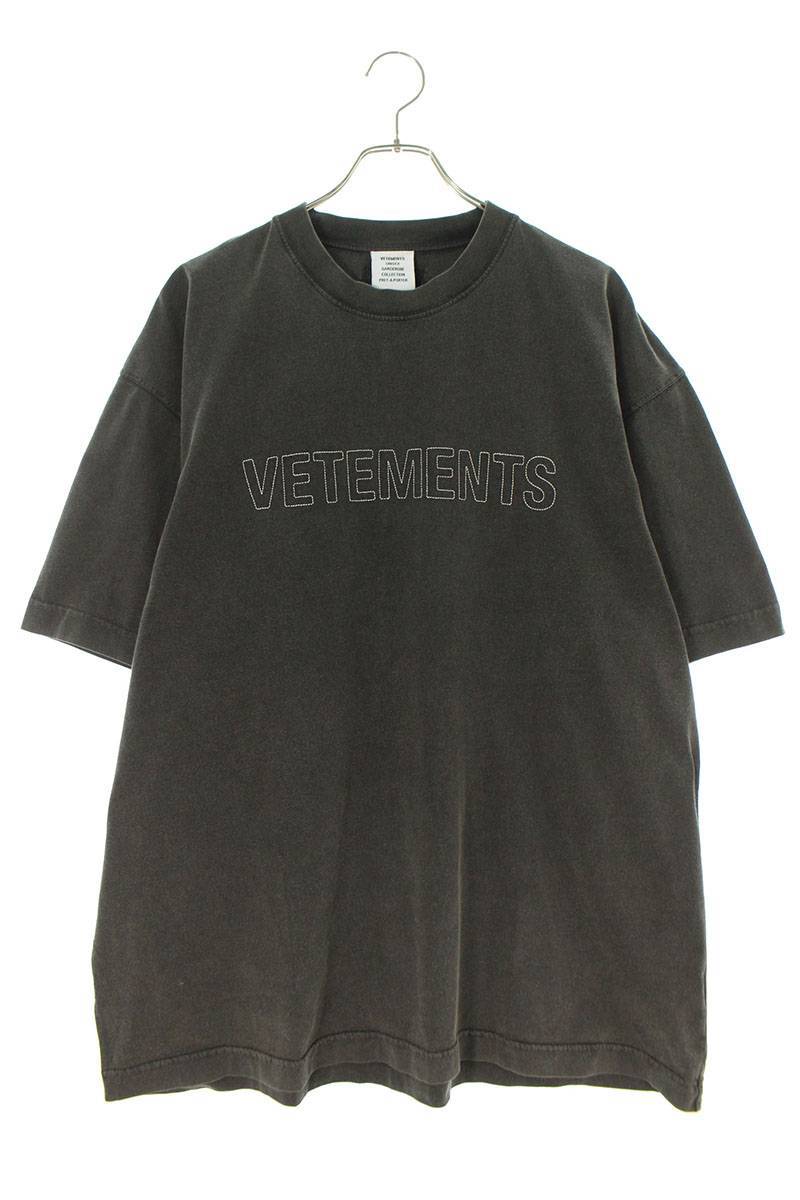 ヴェトモン VETEMENTS サイズ:M 【23SS【UE63TR440Bロゴ刺繍ユーズド加工Tシャツ 新古品 OM10