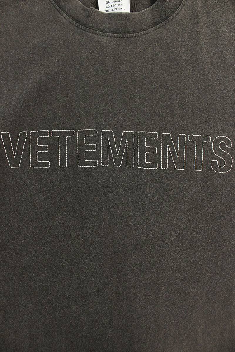 ヴェトモン VETEMENTS サイズ:L 23SS UE63TR440Bロゴ刺繍ユーズド加工T ...