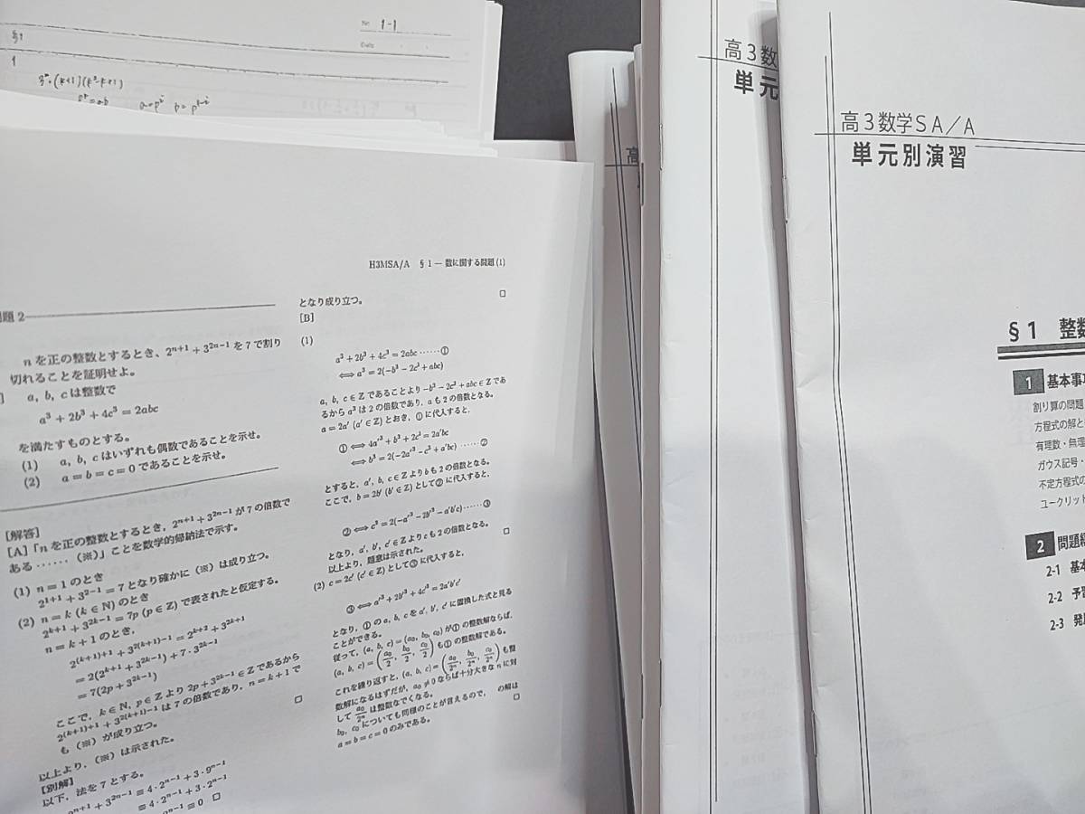 鉄緑会　最上位クラスSA　大阪校　鶴田先生　高3理系数学単元別演習（SA/A）　冊子・プリント・板書　河合塾　駿台　Z会　東進