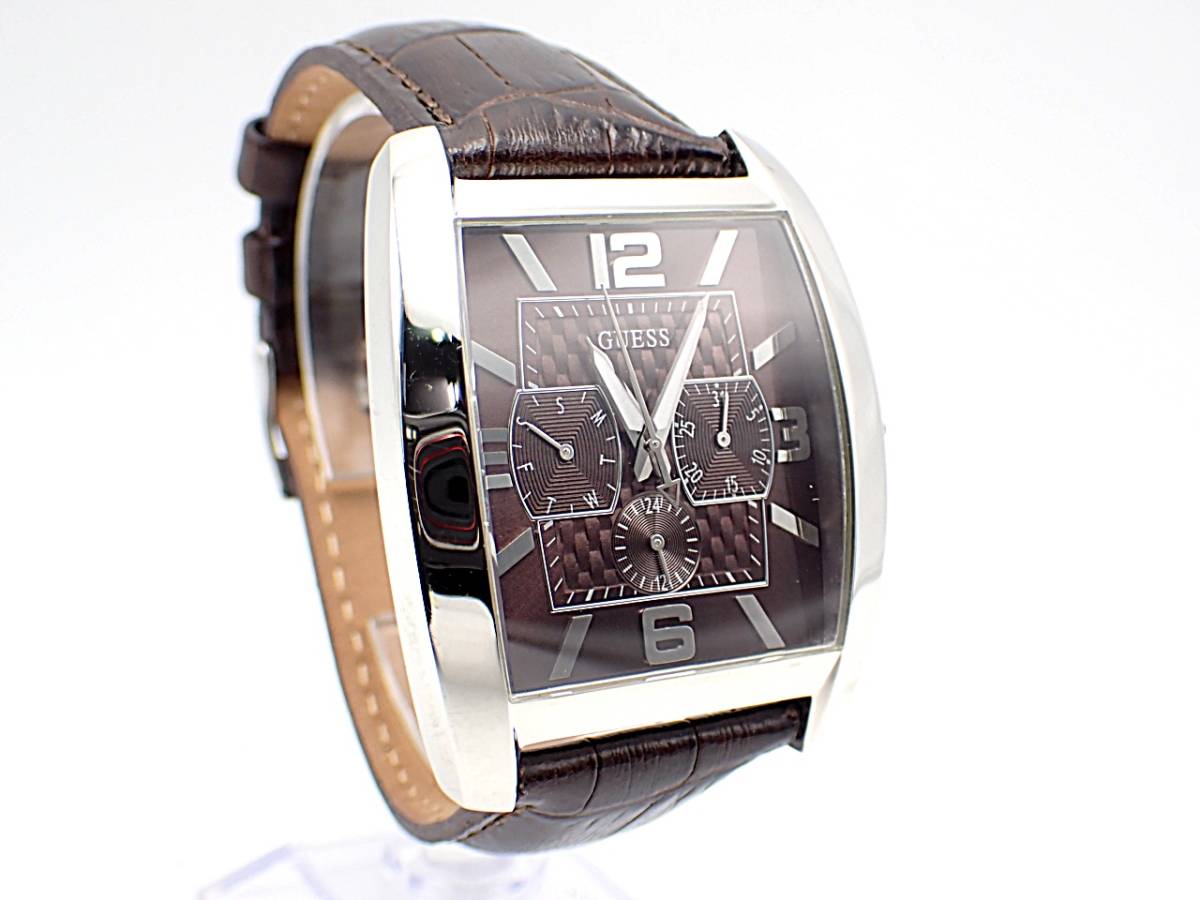 １円◆GUESS ゲス クロノ スクエア 腕時計 レザーベルト メンズ/時計 とけい W80009G2 _画像3