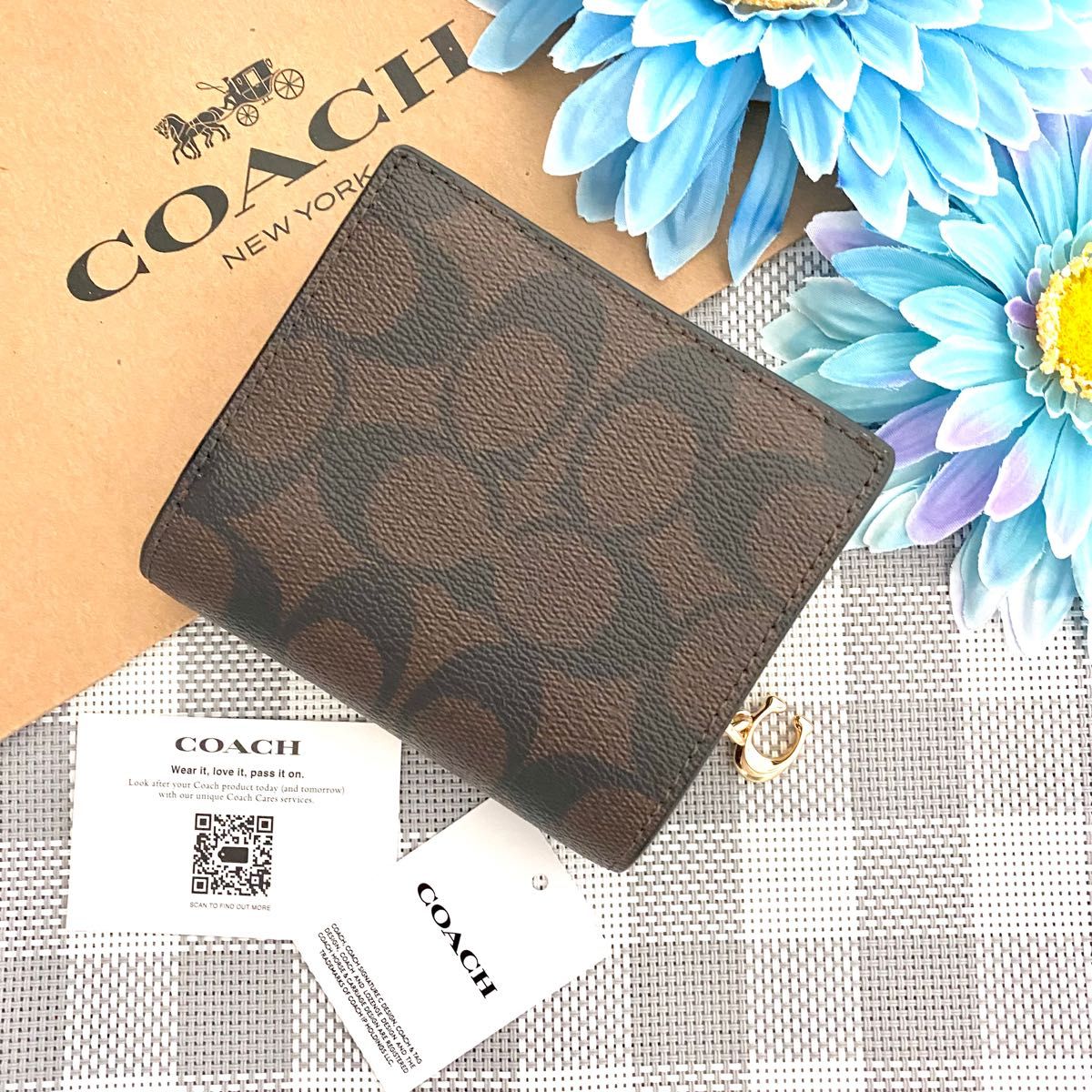 【新品】COACH コーチ メンズ ブラウン シグネチャー レザー 折り財布