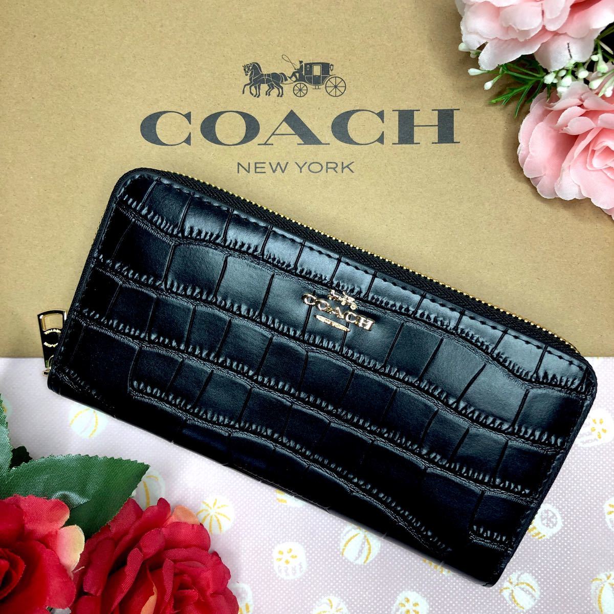 COACH コーチ 長財布 ブラック 黒 クロコ型押し Yahoo!フリマ（旧）-