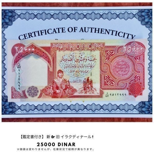新品/新券 10枚】25000イラクディナール紙幣 鑑定証明書(写し)付き
