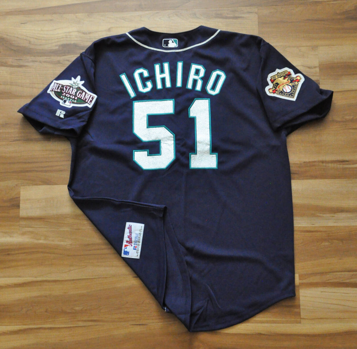 ICHIRO SEATTLE MARINERS AUTHENTIC JERSEY RUSSELL 2001 ALL STAR MLB 100TH 44 L 海外 即決