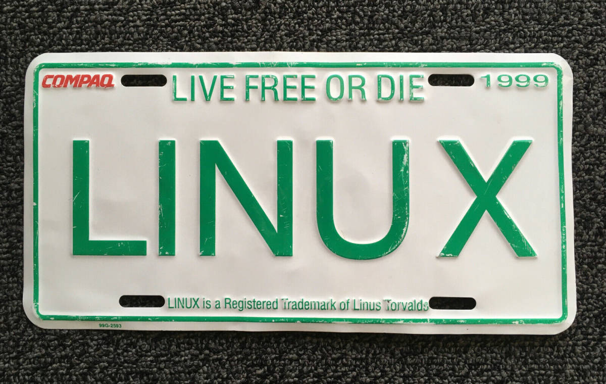 Vintage Promotional Compaq LINUX License Plate Linus Torvalds LIVE FREE OR DIE 海外 即決
