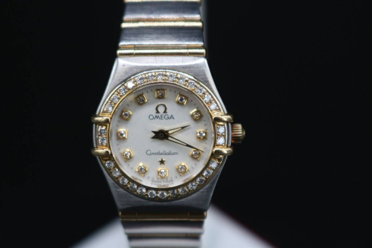 Ladies Omega Constellation Dial Diamond 18K Bezel Gold Watch 海外 ...
