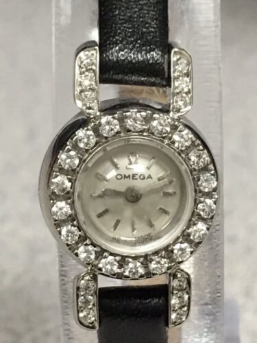 Vintage OMEGA 14K Gold 30 Diamond Watch Rare Concealed Backwind signed 4x 海外 即決