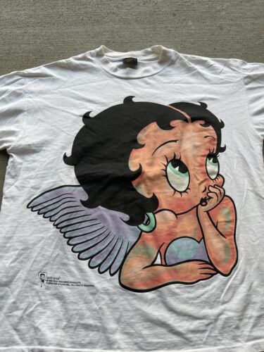 RARE 90s Double Sided Angel Betty Boop Shirt XL White Single Stitch Changes 海外 即決