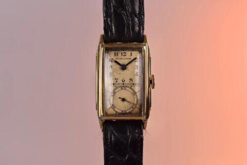 Vintage 1950's Hamilton Seckron Doctor's Watch Gold Patina Dial Tank Case 海外 即決