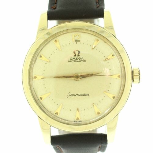 Vintage 1950s Omega Seamaster GX6546 14k Yellow Gold Champagne Dial Watch 海外 即決