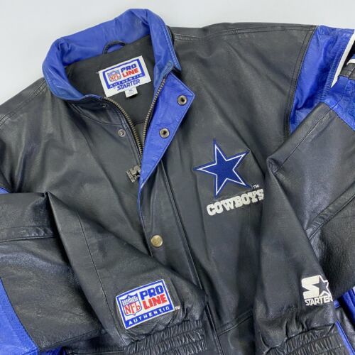 VTG 90s Starter Pro Line Dallas Cowboys Leather Coat - Black Blue - MENS XL 海外 即決