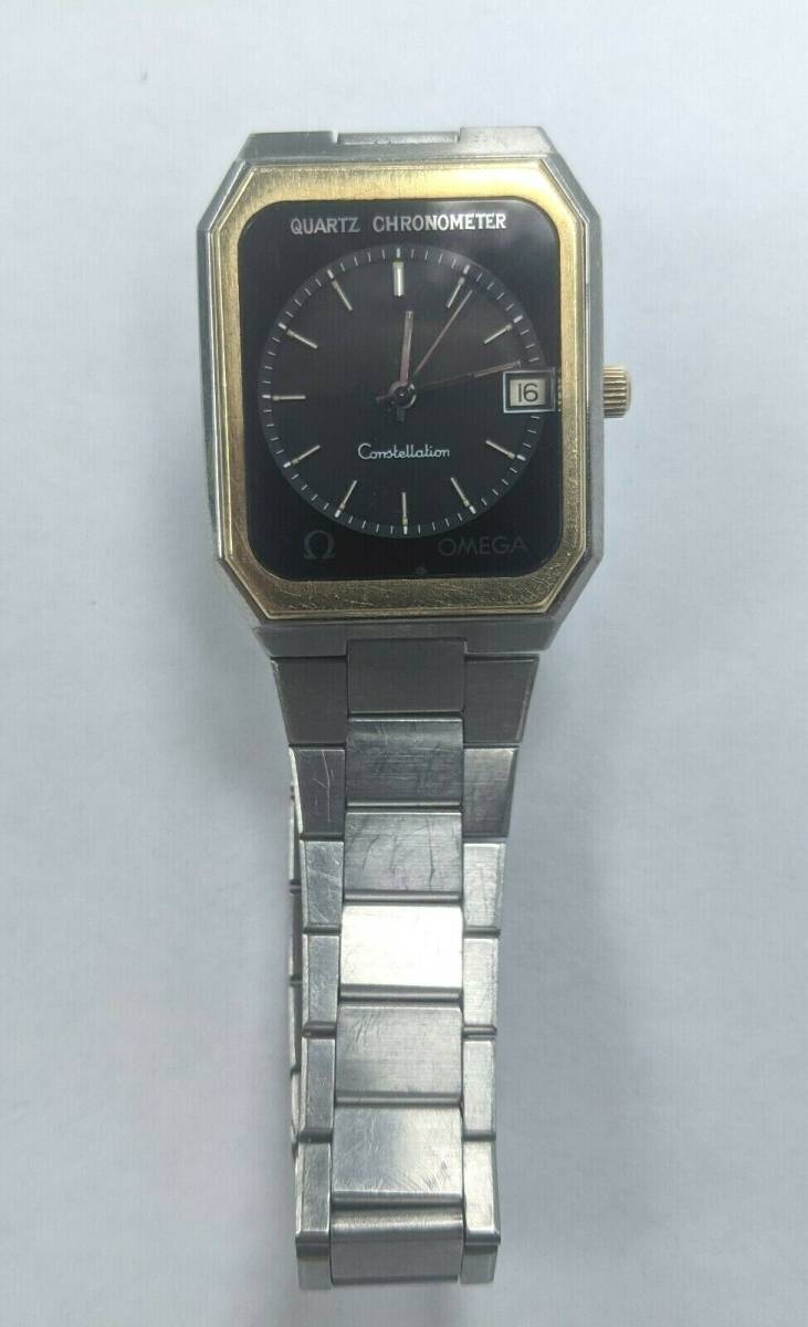 Original Vintage Mens Omega Constellation Quartz Chronometer 14k Gold Cap Bezel 海外 即決