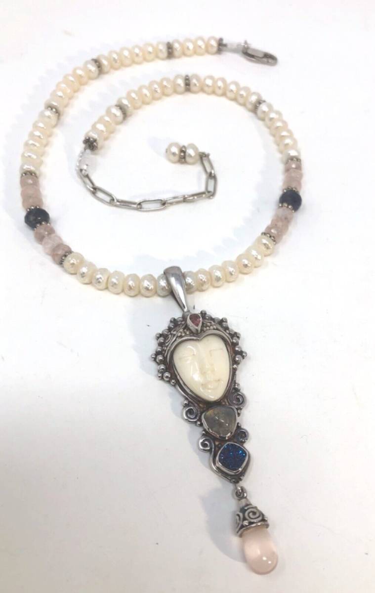 セルとする】 Sajen Sterling Silver 925 Carved Goddess Face Multi