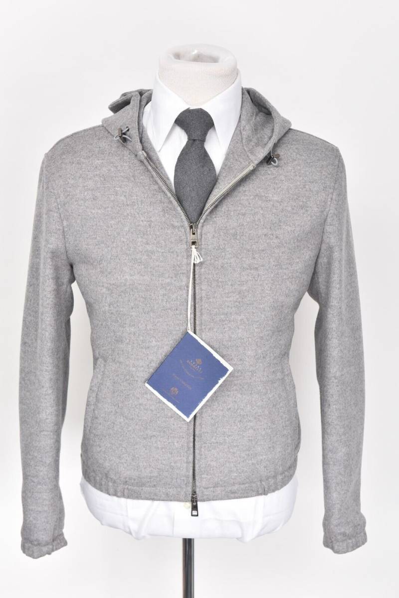 New Luigi Borrelli Solid Gray All Season Wool Cashmere Hooded Jacket 40 (EU 50) 海外 即決